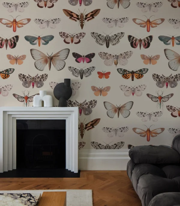 Tapeta Wallcolors - Colorful Butterfly Light Beige